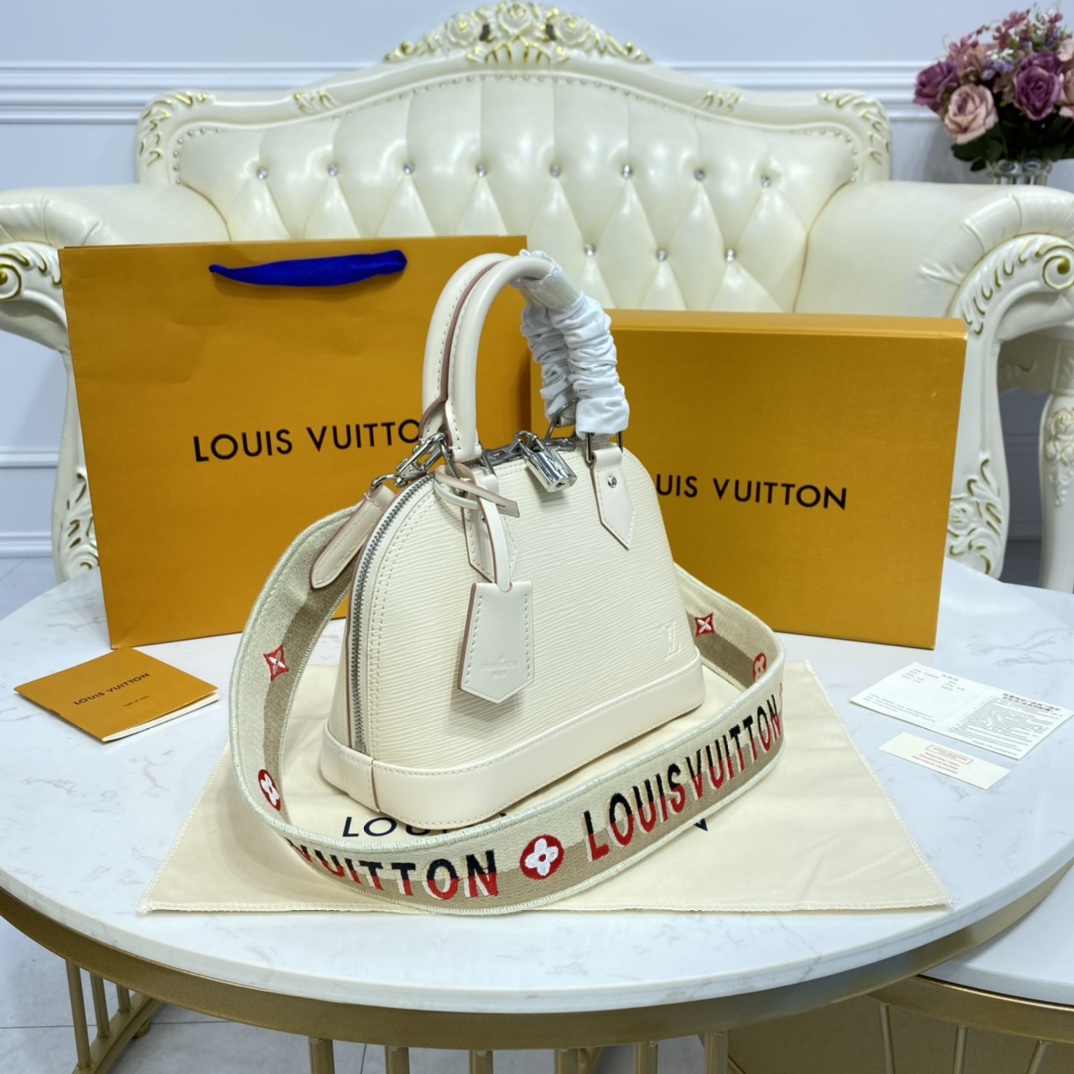 Louis Vuitton ALMA BB Epi Leather Handbag M58706 Quartz White